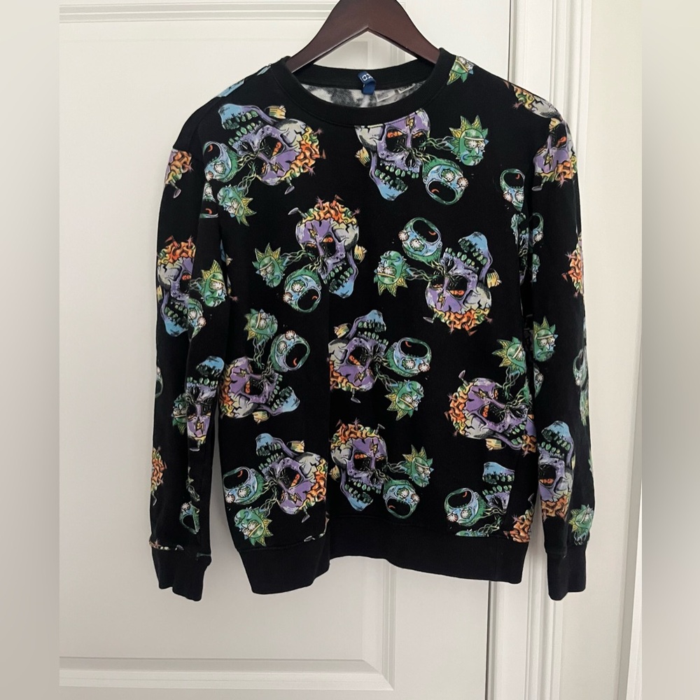 Divided H&M Rick and Morty Sweater Mens Sz. XS Black Zombie Crew Neck Sweatshirt